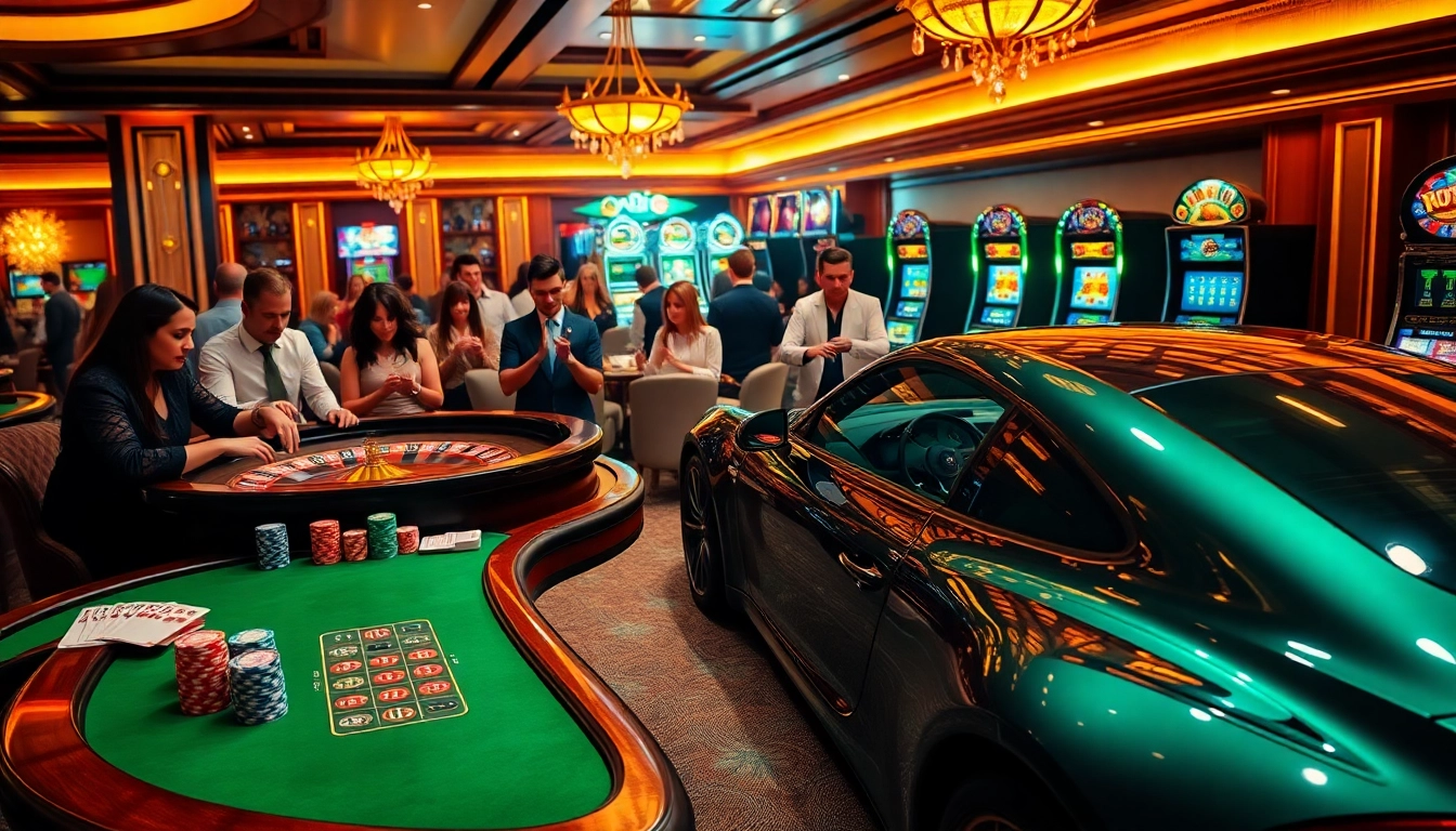 Players at a casino table reveling in the thrill of gambling with e28 branding, featuring poker chips and gleaming roulette wheel.