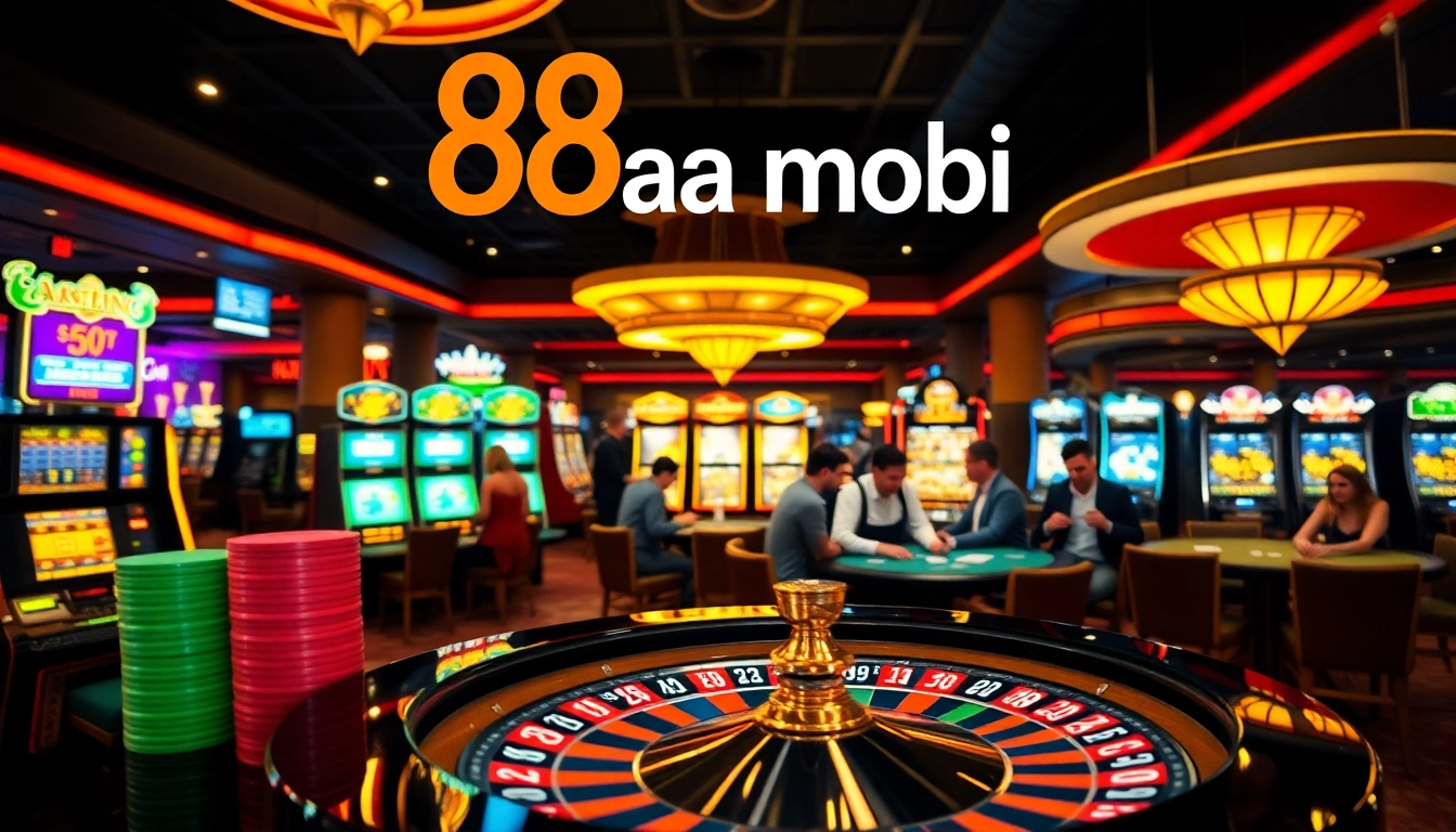 Players enjoying casino games at 88aa mobi, with a roulette wheel and poker action shining bright.